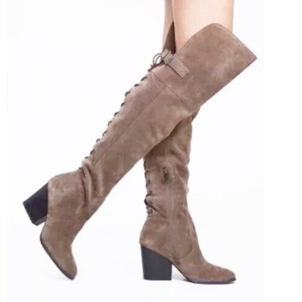 Circus by Sam Edelman Taupe Suede Lace-Up Over-the-Knee Boots